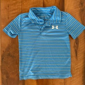 Under Armour boys Polo, size 5, blue/orange stripped